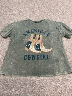 American Cowgirl Graphic Tee - Olive Green